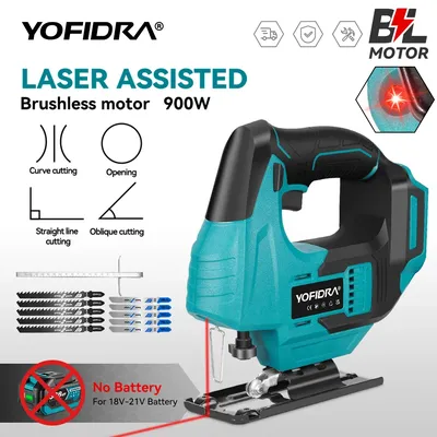 YOFIDRA 900 W Bürstenlose Elektrische Laser Jig Saw Cordless Kurve Säge Multifunktions Schneiden Rohre Holz Werkzeug Für Makita Batterie pin