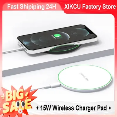 XIKCU Drahtloses Ladegerät Schreibtisch LED Smartphone Ladepad für iPhone 16 15 14 13 12 Pro Max Samsung S24 S23 Schnellladestation