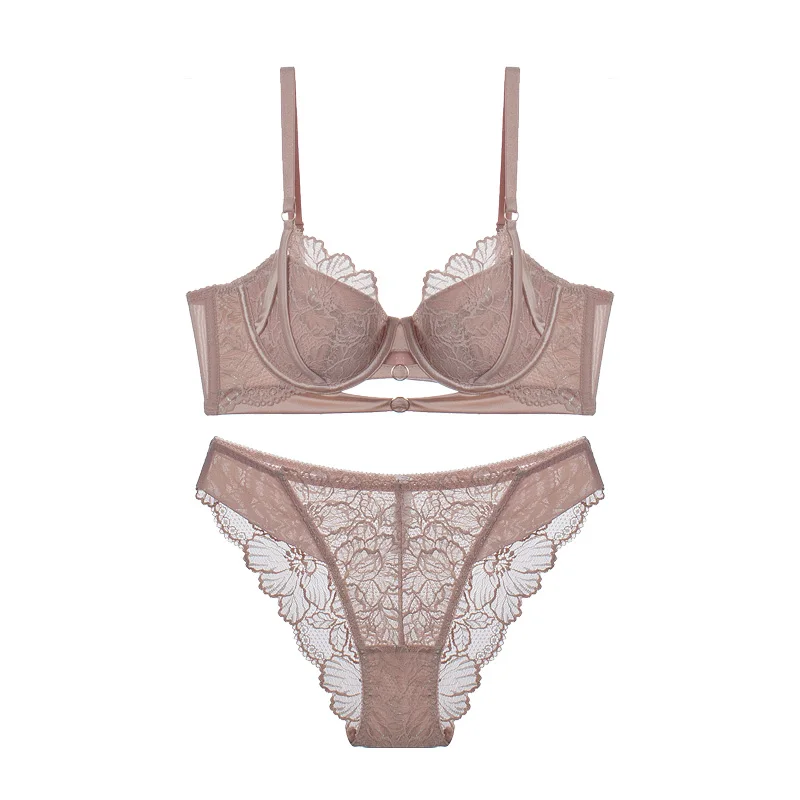 Balconette-BH-Set im japanischen Stil, hohler Spitzenbügel für Petite, Anime-inspiriertes Lift-Unterstützung, transparentes Bralette, sexy Dessous-Set