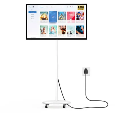 MWE 32/43-Inch Portable TV Smart Screen on Wheels, 2K Rotatable Monitor with Touchscreen, Android OS, 8H Video Playback Time