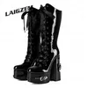 LAIGZEM Frauen Plattform Kalb Hohe Pumps Seitlichem Reißverschluss Verzierte Dicke High Heels Sandalen Party Punk Schuhe Frau Plus Größe 39 45 52