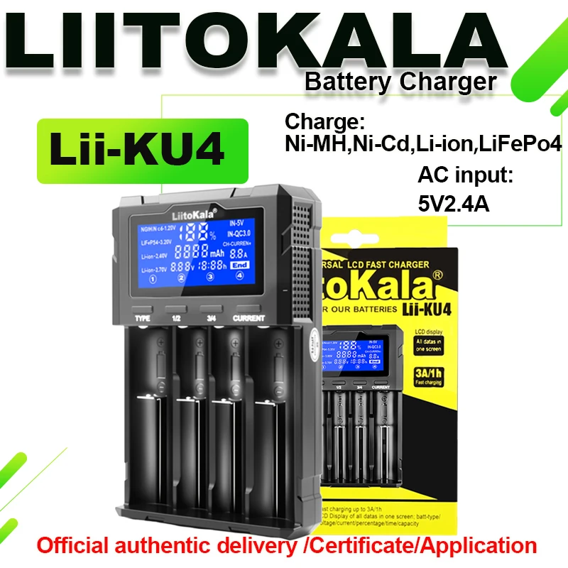 Neues Liitokala Lii-KU4 Batterieladegerät, zylindrischer Lithium-Ionen-Akku, Nickel, Wasserstoff, Nickel, Cadmium, Eisen, Lithium Image