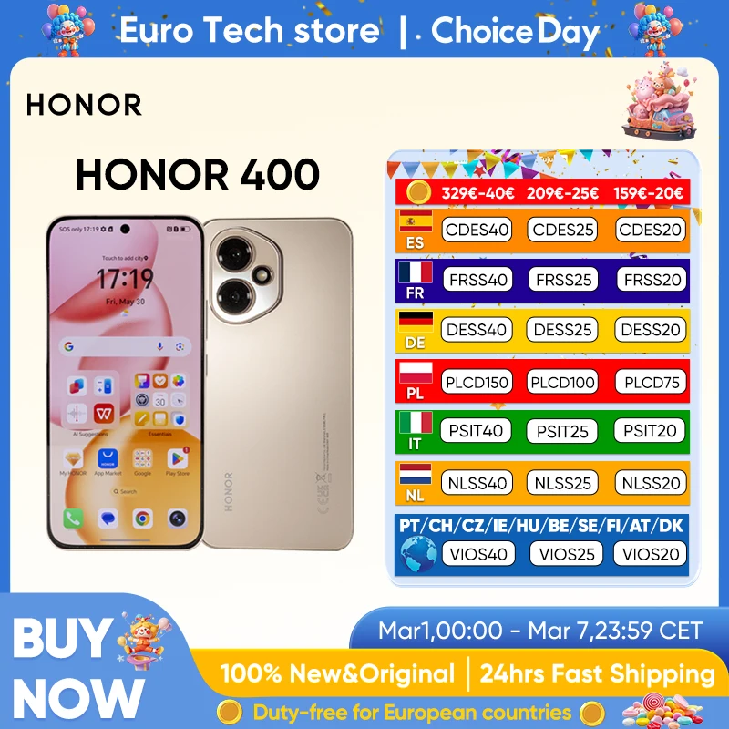 HONOR 400 Smartphone 5G Snapdragon 7 Gen 3 MagicOS9.0 200MP Ultra-Klare KI-Kamera 6,55'' AMOLED-Display 5300mAh 66W SuperCharge