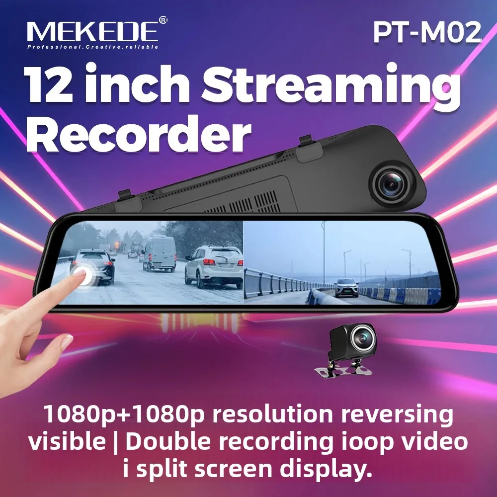 MEKEDE 10/12 Zoll Auto DVR Dash Cam Vorne und Hinten Dual Kamera FHD 1080P Echtzeit Video Stream Recorder 1920*1080 Touchscreen Image