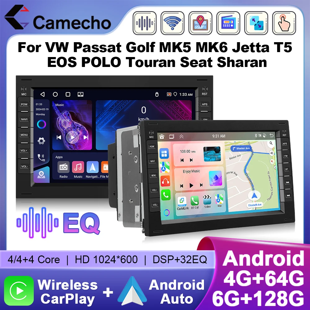 Camecho 7 "Android Auto Radio für VW BORA PASSAT POLO JETTA Carplay 6 + 128G Auto Multimedia Player GPS Wifi 2Din Autoradio Image