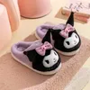 Cartoon Plüsch Boden Hausschuhe Warme Winter Indoor Kuromi Hausschuhe Rosa Blau Flache Casual Non-slip Mädchen Hause Schuhe Größe 28-41
