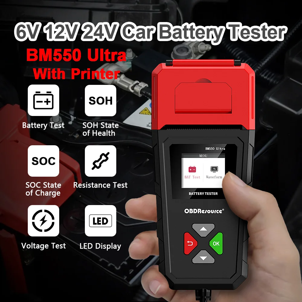 Autobatterietester 100-2000 CCA Autobatterietool 6V 12V 24V Batterieanalysator BM550/BM550 Ultra Batterietester mit Druckerwerkzeug Image