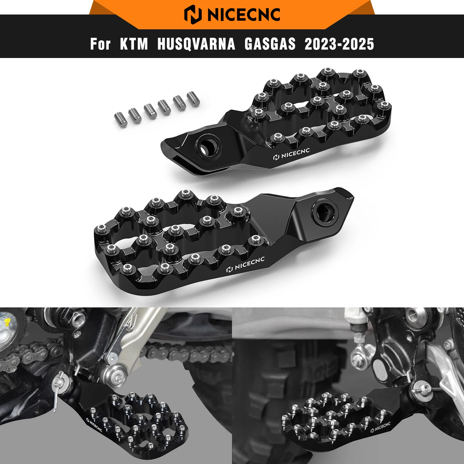 NICECNC Per KTM EXC 300 2024 Pedane Poggiapiedi Pedane 10mm Inferiore Per KTM EXC-F 350 SXF 450 Husqvarna TE300 FE450 Gas EC300