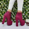 ZHIMA Damen-Stiefeletten, Plattform, Wildlederimitat, dicke High Heels, Reißverschlussstiefel, handgefertigte Damenschuhe, Damen, große Größe 41, 43, 45, 50 52
