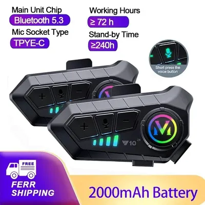 1/2Pcs Motorrad Intercom Headset Helm Bluetooth 5,3 Für 2 Fahrer interkommunicator 300M Wasserdichte Motorrad Sprech Image