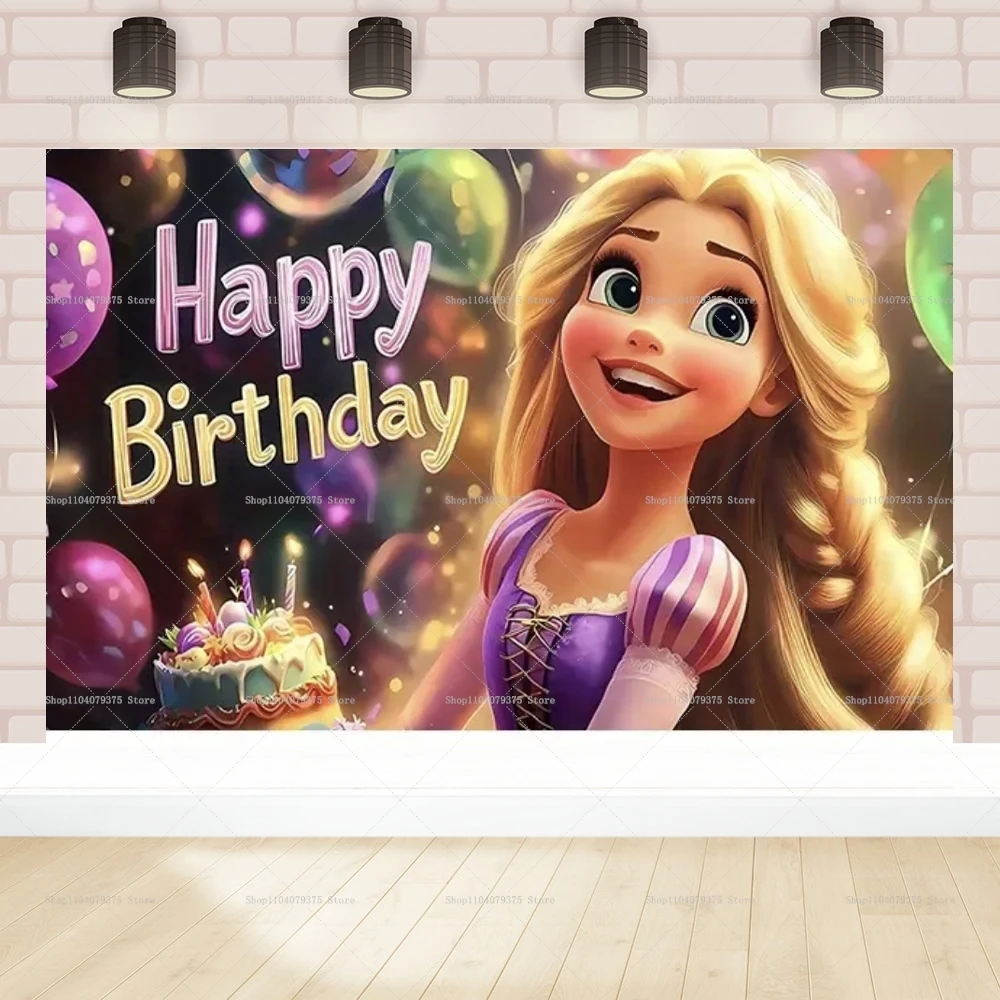 Disney Rapunzel Cartoon Hintergrund Fotografie Hintergrund Kindergeburtstag Dekoration Partyzubehör Baby Taufe Banner Image