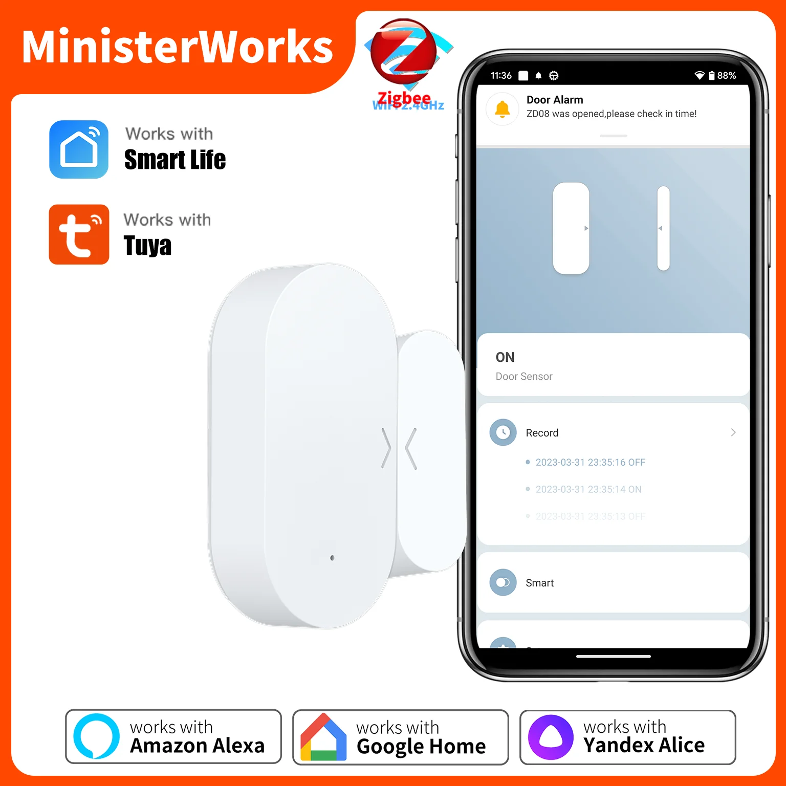 Tuya ZigBee 3,0 Smart Tür Fenster Sensor Tür Offen Geschlossen Detektoren Smart Home Sicherheit Schutz Alarm System für Alexa Google Image