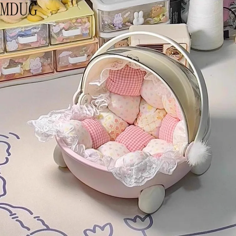 Auf Lager Labubu Baby Kinderwagen Lagerung Box Puppe Dekor Labubu Raum Modul Puppe Schlaf Wiege Warenkorb Puppen Bett Möbel Zubehör