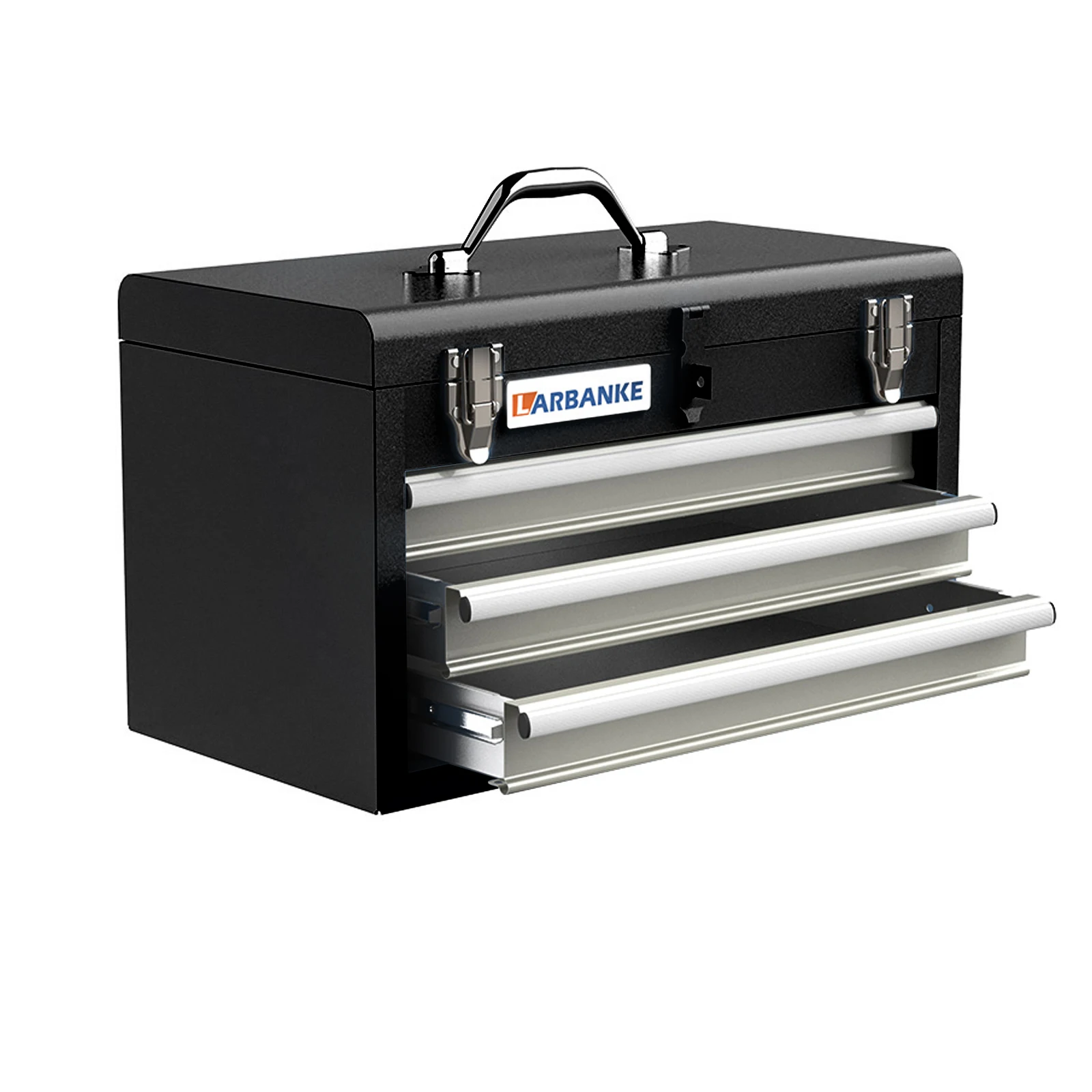 Kleine Truhe, tragbarer Werkzeugkasten mit oberem Ablagefach und 3 Schubladen, abschließbarer Metall-Werkzeugkasten, geeignet für Garagen, Lagerhäuser