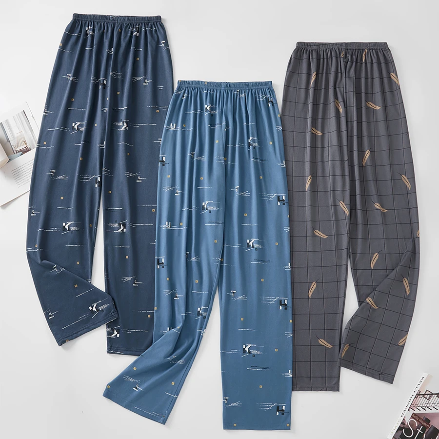 Drei-Pack Pyjama-Hosen für Herren im Frühling und Herbst, dünne Hosen, lässig, locker und bequem, kann draußen getragen werden, Heimhosen und Pyjamas Image