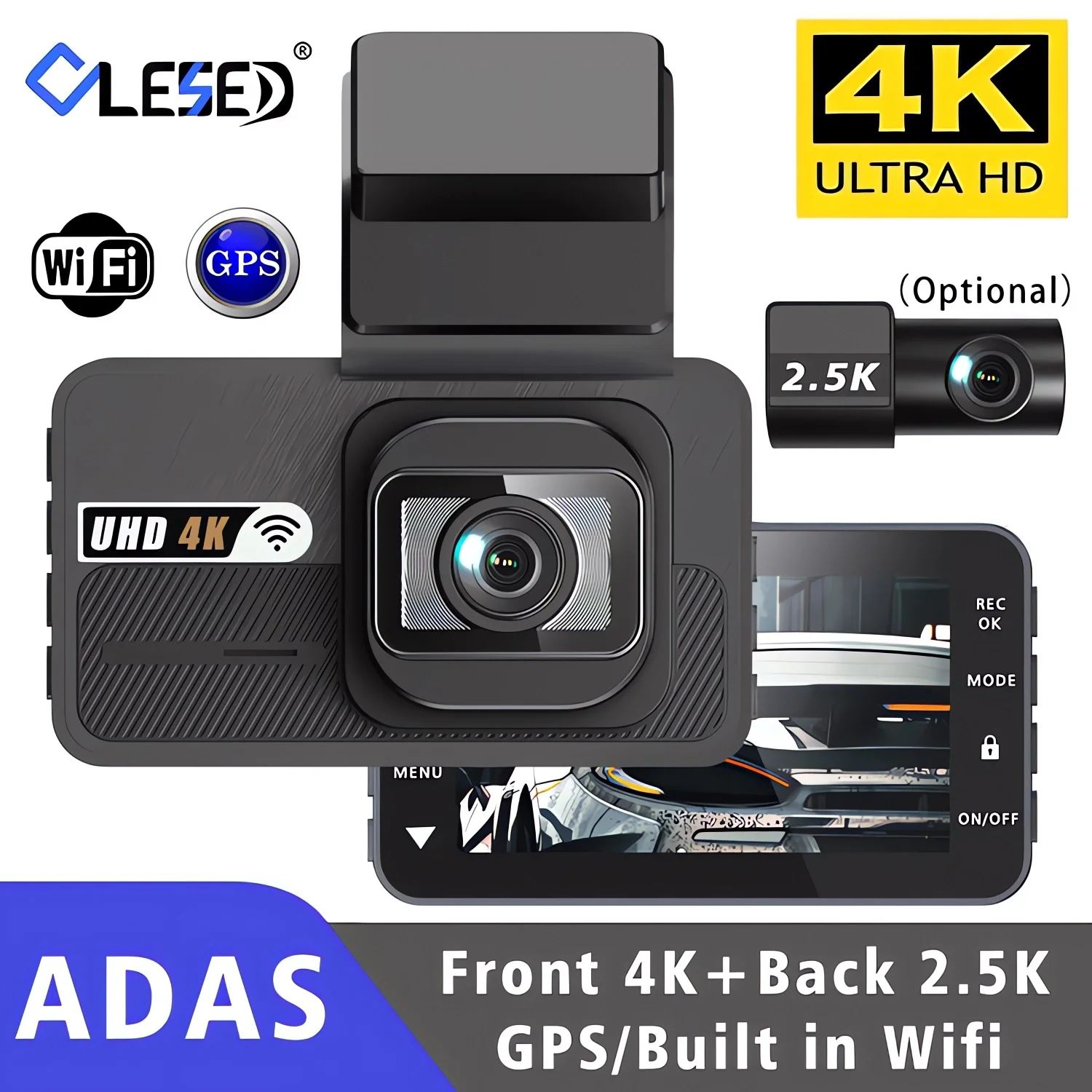 Dash Cam UHD 3840*2160P 4K + 2,5K Dual Objektiv Auto DVR mit ADAS 5G WiFi GPS Black Box Video Drive Recorder WDR/HDR Nachtsicht Image