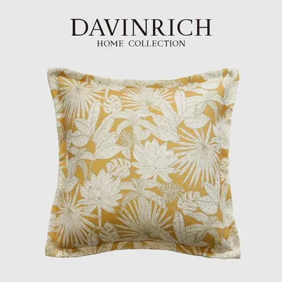 DAVINRICH Kissenbezug mit rustikaler gelber Textur, Palmenblätter, Blumendruck, Kissenbezug, 45 x 45 cm, amerikanischer Stil, Bauernhaus-Dekoration Image