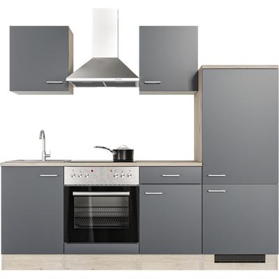 Küchenzeile FLEX-WELL "Morena", front: basaltgrau, korpus: san remo eiche, arbeitsplatte: san remo eiche, B:220cm H:200cm T:60cm, Komplettküchen-Sets, Küchenzeile, wahlw. mit E-Geräten, Breite 220 cm, viele Farbvarianten erhältlich Image