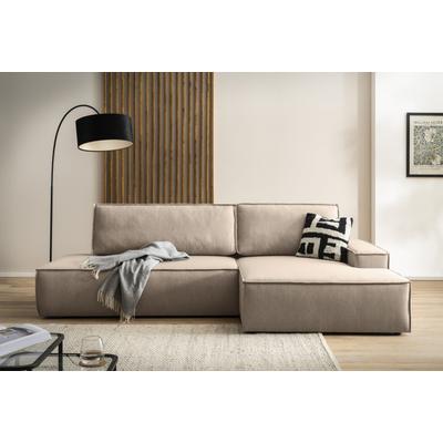 Ecksofa HOME AFFAIRE "SHERWOOD, Schlafsofa in L-Form offen (275cm), Cord, Leinenoptik", braun (hellbraun), B:275cm H:85cm T:167cm, 100% Polyester, Sofas, Schlaffunktion und Bettkasten, Kedernaht, hoher Sitz- & Liegekomfort Image