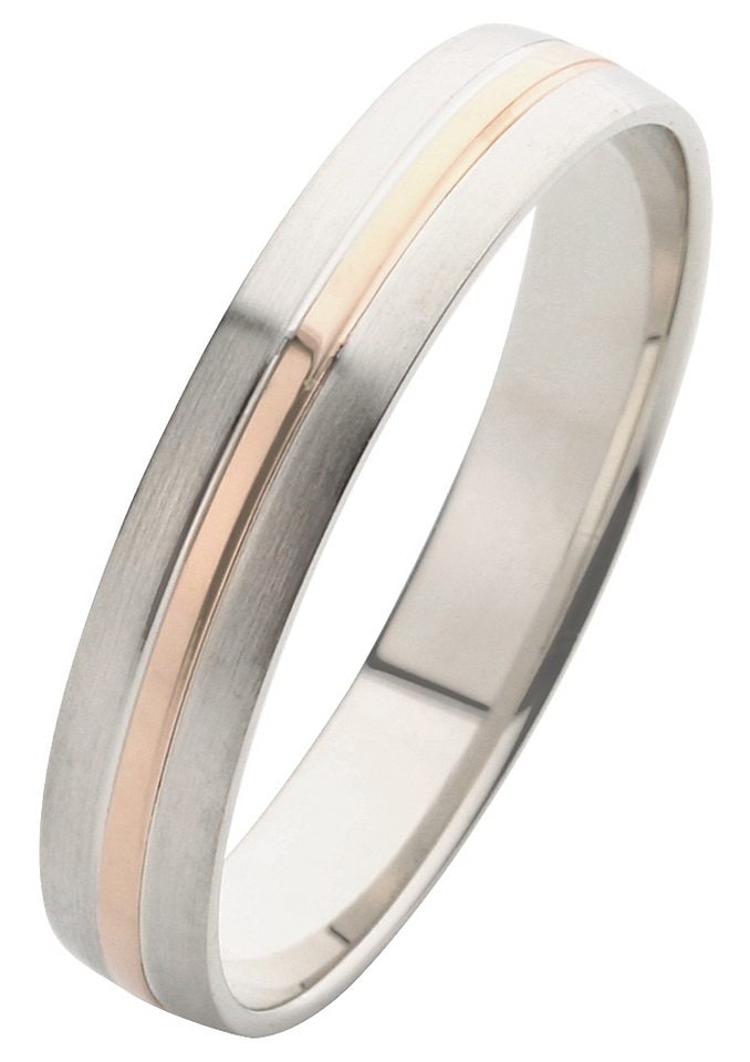 Trauring FIRETTI "Schmuck Geschenk Gold 375 Hochzeit Ehering Trauring "LIEBE" Gr. 18, rosa (weißgoldfarben, roségoldfarben), Fingerringe, 18, ohne Brillant, Roségold 375 Weißgold 375, 4mm, Roségold 375, Weißgold 375, Made in Germany, wahlweise mit... Image