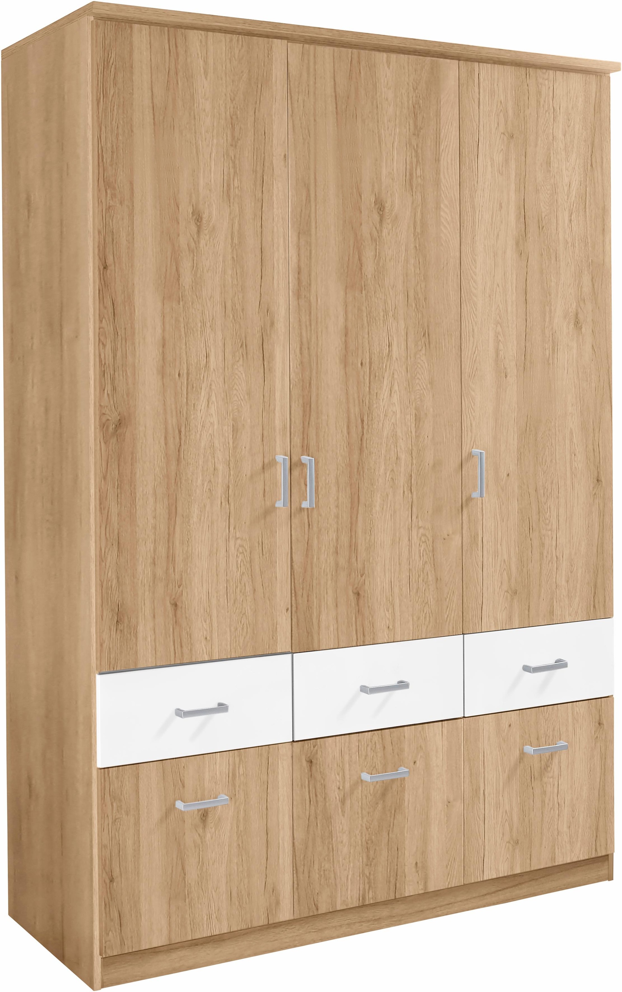 Kleiderschrank RAUCH "Kleiderschrank Schrank Garderobe deckenhoher Schrank BREMEN", beige (struktureichefarben hell, oberer schub weiß), B:136cm H:199cm T:58cm, Holzwerkstoff, Schränke, Kleiderschrank, in vielen Farben und Ausführungen MADE IN GERMANY