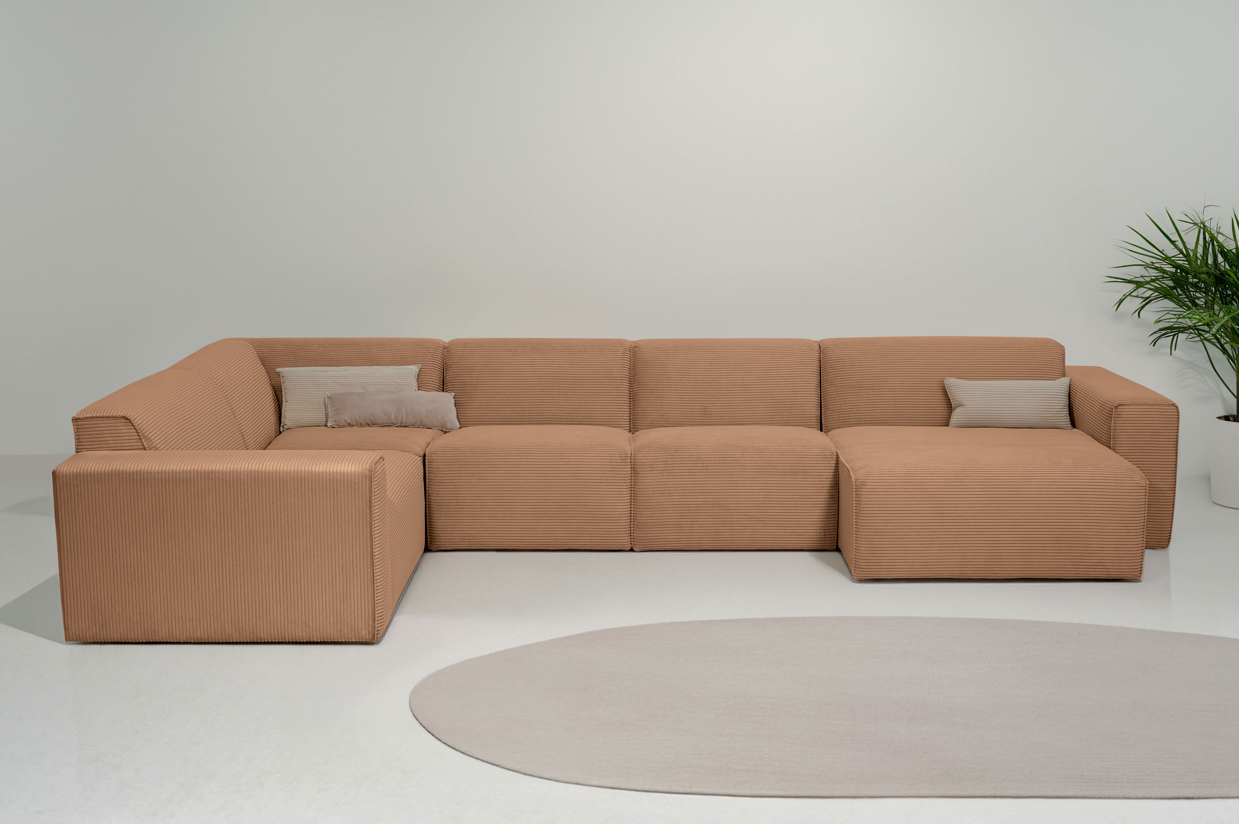 Wohnlandschaft OTTO HOME "Clayton", braun (light braun), B:371cm H:70cm T:220cm, 100% Polyester, Sofas, in einem trendigen Cord-Bezug, verschiedene Kombinationen verfügbar