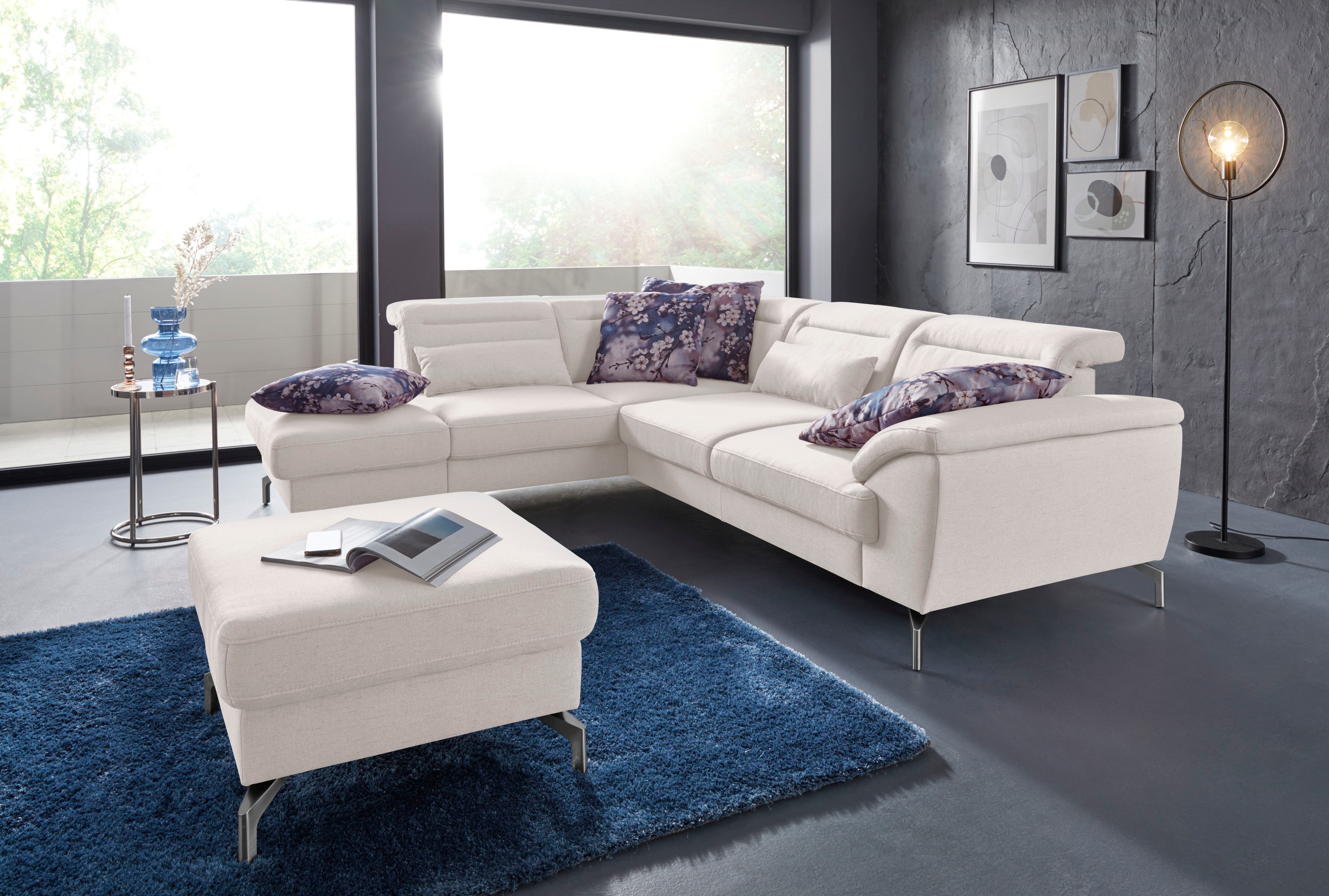 Ecksofa SIT & MORE "Percy L-Form", beige (linen), B:270cm H:80cm T:235cm, Sofas, 15 cm Fußhöhe, Sitztiefenverstellung, wahlweise in 2 Fußfarben