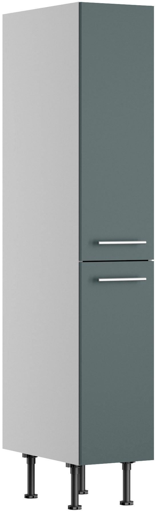 Apothekerschrank KOCHSTATION "KS-Bern2", grün (steingrün, hellgrau), B:30cm H:176,6cm T:58,4cm, Spanplatte, Schränke, Apothekerschrank, Breite 30 cm, Höhe 176,6 cm, 2 Auszüge (Höhe 89,2 /70 cm)