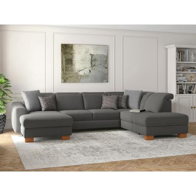 Wohnlandschaft SIT & MORE "Dundee U-Form", grau, B:338cm H:86cm T:219cm, Sofas, mit Federkern und Massivholzfüßen, wahlweise mit Kopfteilverstellung Image