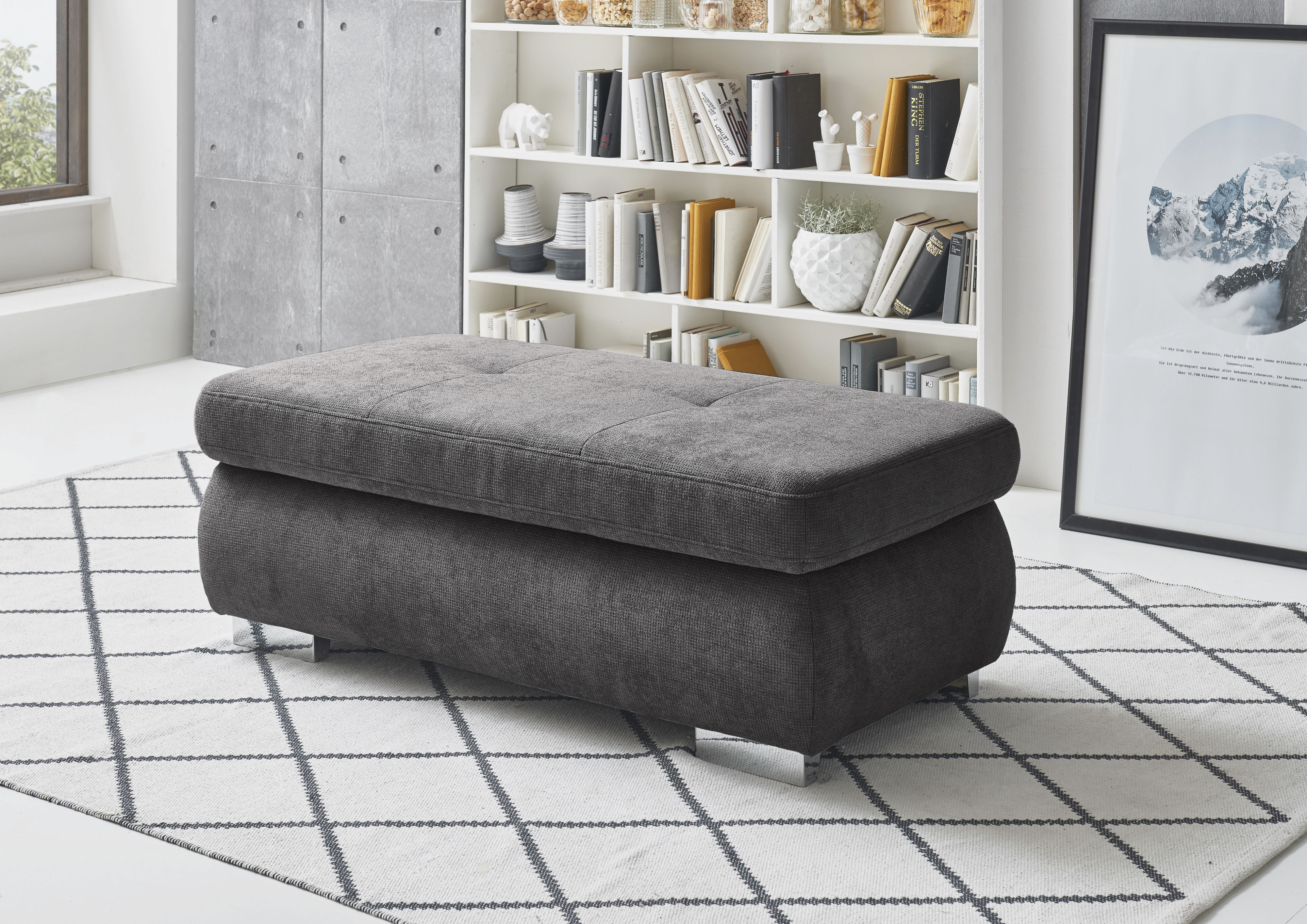 Hocker DIE PLANBAR "MP-IN16037", grau (anthrazit), B:129cm H:47cm T:64cm, 90% PES 10% PA, Hocker, Hocker mit Stauraum Polsterhocker, mit Stauraum