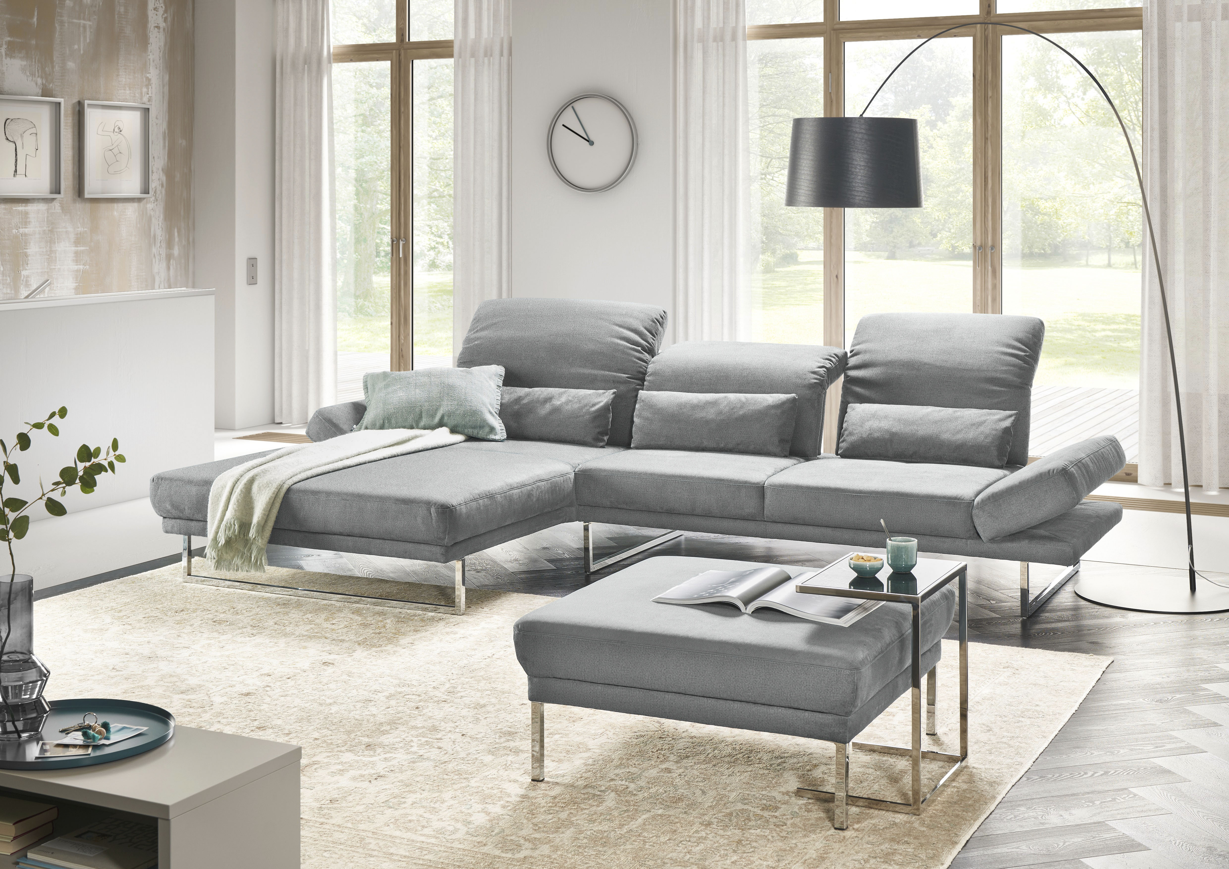 Ecksofa 3C CANDY "Mallow Designsofa mit Komfortfunktionen, modern und bequem, L-Form", grau, B:318cm H:83cm T:220cm, 100% Polyester, Sofas, Verstellbare Armlehne und Kopfteil, manuelle Sitztiefenverstellung Image