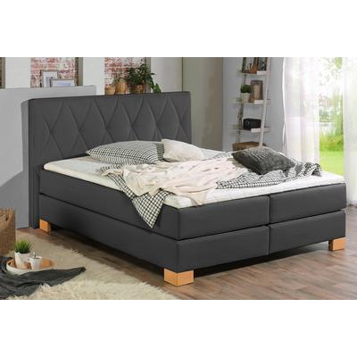 Boxspringbett HOME AFFAIRE "Merino", grau (anthrazit), B:208cm L:211cm, Struktur fein (100% Polyester), Komplettbetten, Boxspringbett, incl. Kaltschaumtopper, 5, Breiten, 2 Härtegrade, 3 Ausführungen Image