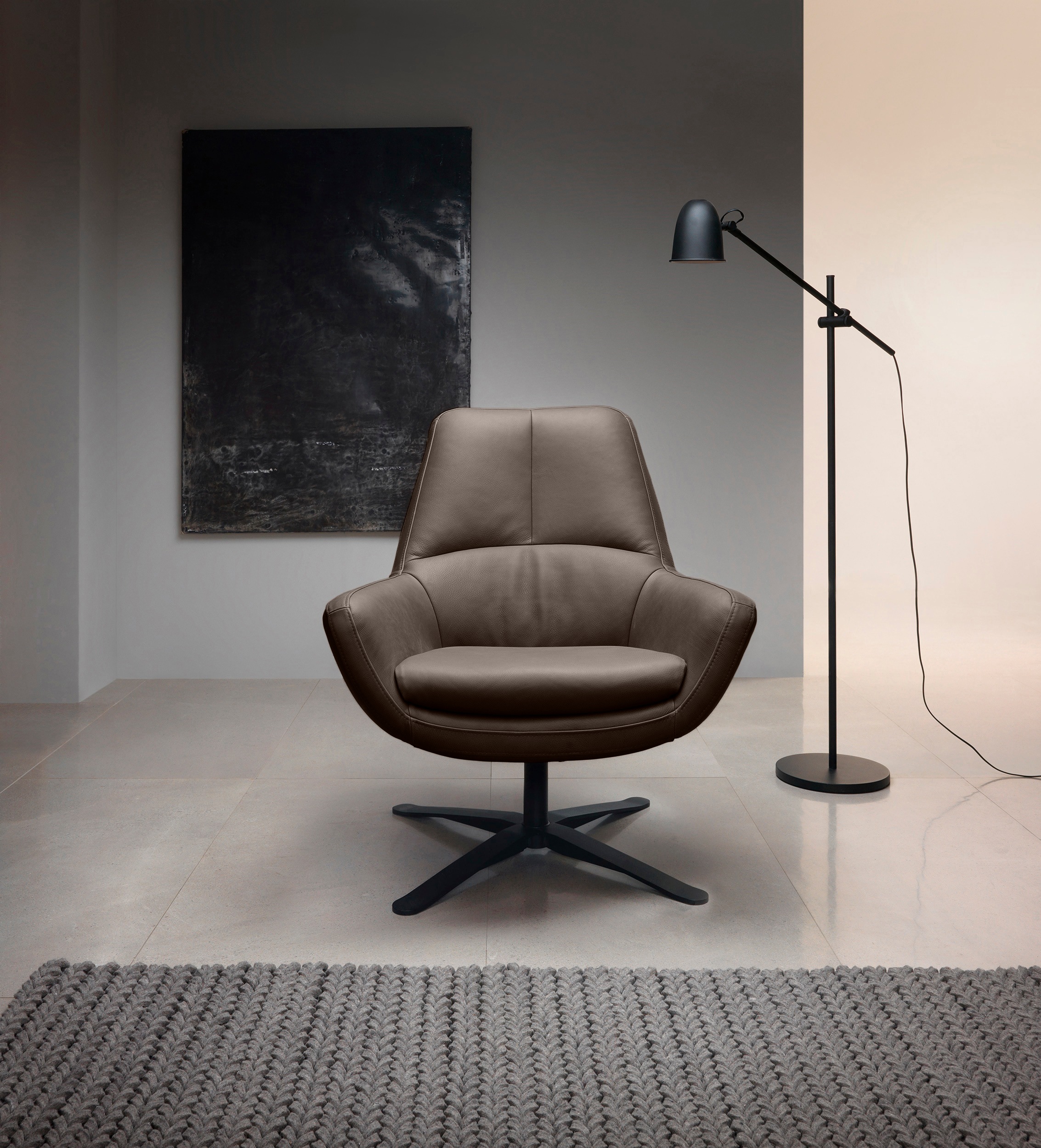 Drehsessel BETYPE "Be Organic Standard Back, Loungesessel", grau (steel), B:81cm H:92cm T:83cm, 100% Echtleder, Sessel, in elegantem Design mit Drehfunktion