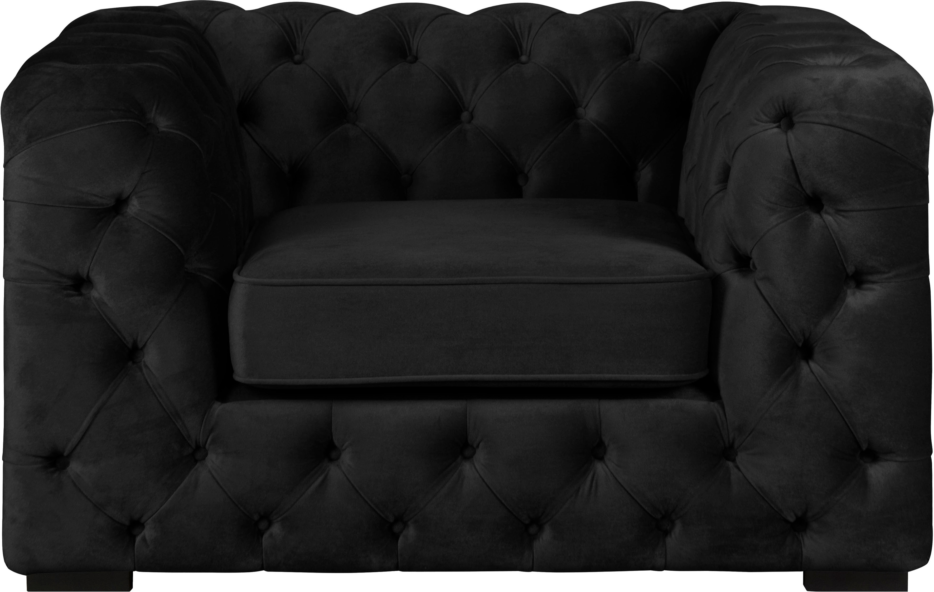 Chesterfield-Sessel HOME AFFAIRE "Kalina Sessel", schwarz, B:110cm H:67cm T:98cm, 100% Polyester, Sessel, mit klassischer Chesterfield-Knopfheftung, sehr hochwertige Qualität