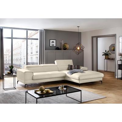 Ecksofa W.SCHILLIG "piedroo, Designsofa mit tollem Sitzkomfort, L-Form", grau (eisgrau z59), B:303cm H:70cm T:193cm, Longlife Xtra-Leder Z59: Glattleder mit modischer Prägung. Hautstärke 0, 9 - 1, 1 mm, Sofas, Kopfteilverstellung, wahlweise mit... Image