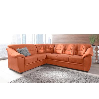 Ecksofa SIT & MORE "Savona L-Form", orange (terrakotta), B:262cm H:90cm T:212cm, PRIMABELLE-Microfaser (100% Polyester), SOFTLUX/Struktur (Korpus in Kunstleder, Sitz und Rücken in Strukturstoff aus 75% Polyester und 25% Viskose), Kunstleder SOFTLUX,... Image