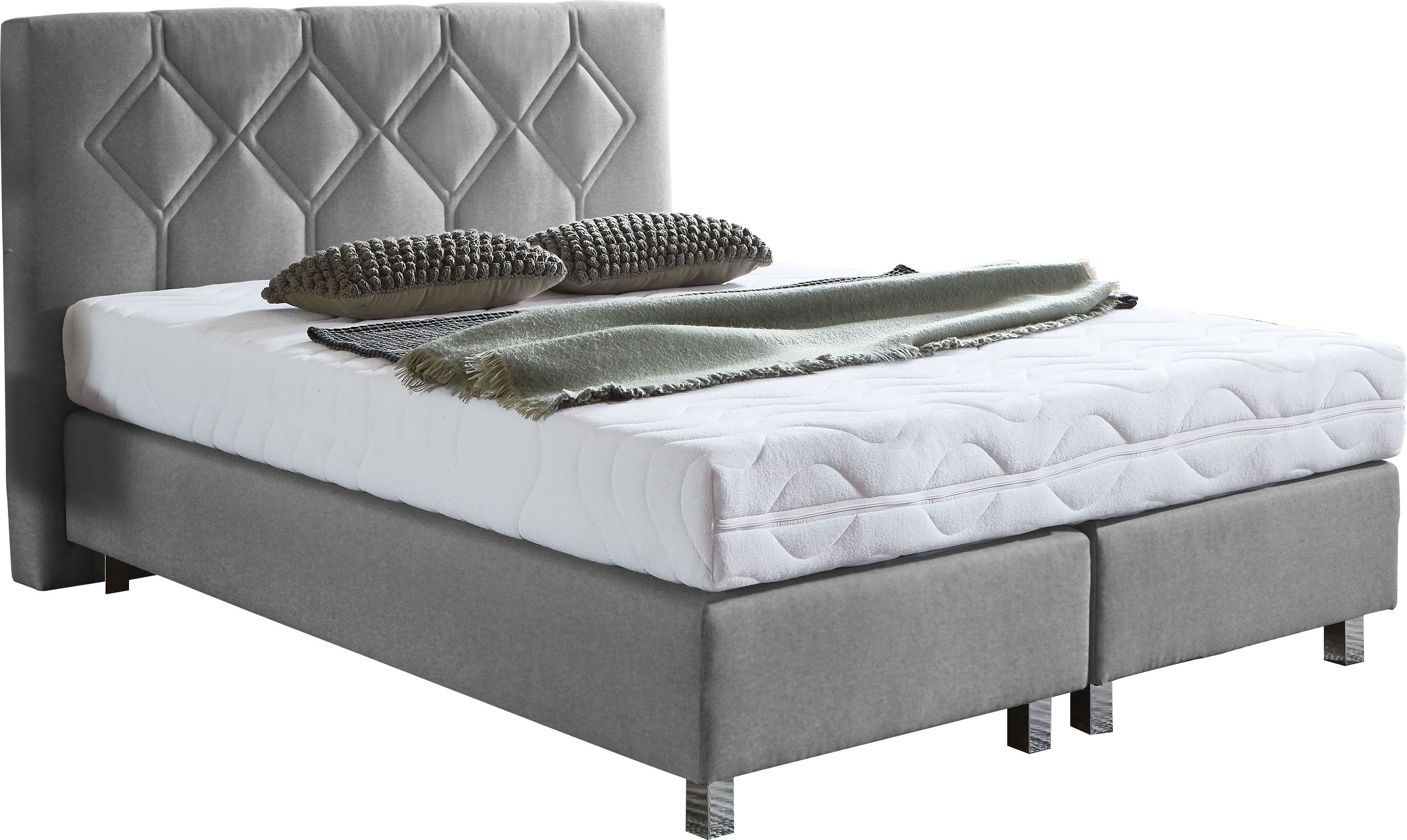 Boxspringbett "Phönix", grau, B:155cm L:210cm, Bezug Bett: Microvelours (100% Polyester) oder Feinstruktur (100% Polyester);Bezug Bonnell-Federkernmatratze: 100% Polyester;Bezug Kaltschaummatratze: 100% Polyester;Bezug...