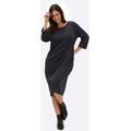 Etuikleid SHEEGO "Etuikleid", Damen, Gr. 48, Normalgrößen, blau (tiefblau), Jersey, Single Jersey, 70% Polyester, 25% Viskose, 5% Elasthan, unifarben, knielang, Rundhals, 3/4-Ärmel, Kleider