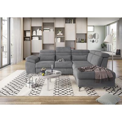Ecksofa SIT & MORE "Cabrio L-Form, mit Sitztiefenverstellung, Arm- und Kopfteilverstellung", grau, B:274cm H:87cm T:230cm, 100% Polyester, Sofas, 3 Nierenkissen, Federkern, optional Bettfunktion und Stauraum Image