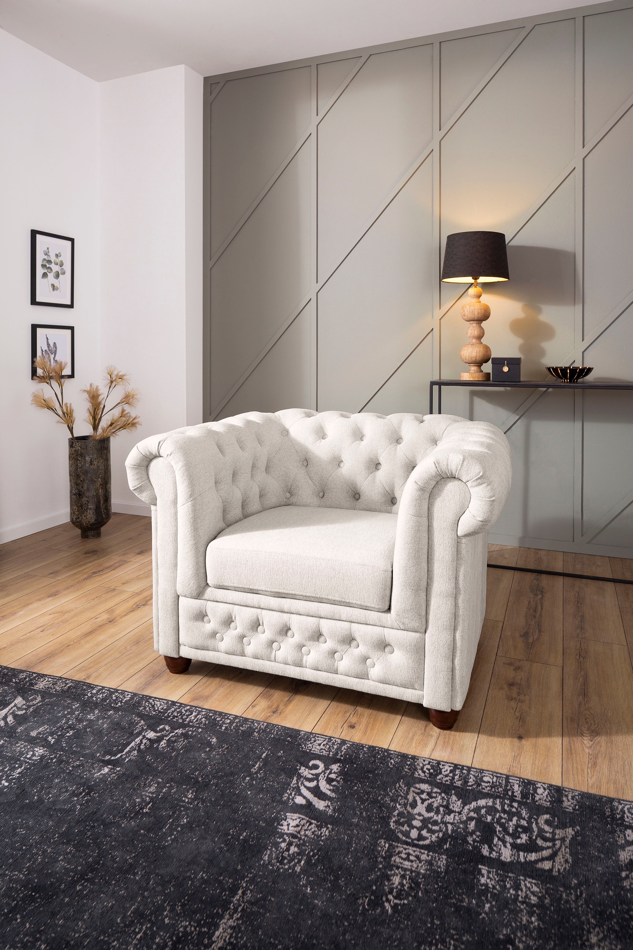 Chesterfield-Sessel HOME AFFAIRE "New Castle Sessel", beige, B:104cm H:72cm T:86cm, Sessel, hochwertige Knopfheftung, B/T/H: 104/86/72 cm