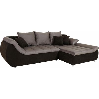 Ecksofa INOSIGN "Imola modern und elegant, bequem, aktuelle Steppung im Sitz, L-Form", schwarz (schwarz, grau), B:270cm H:90cm T:104cm, Luxus-Microfaser ALCAZAR (100% Polyester) / Struktur (100% Polyester), Zierkissen: 100% Polyester, Microfaser... Image