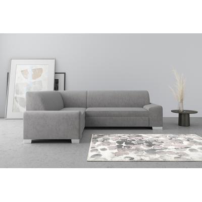 Ecksofa DOMO COLLECTION "Anzio in kubischer Formensprache, flache Armlehnen, L-Form", grau, B:259cm H:85cm T:191cm, Sofas, Wahlweise mit Bettfunktion und Federkern für hohen Sitzkomfort Image
