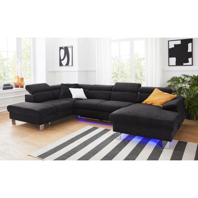 Polstergarnitur COTTA "Komaris U-Form", schwarz, B:320cm, Sitzmöbel-Sets, Set bestehend aus: Wohnlandschaft mit Kopfteilverstellung & Hocker Image
