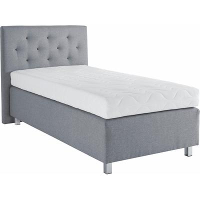 Boxspringbett, grau (hellgrau), B:114cm L:210cm, Bezug Unterbox und Kopfteil: Strukturstoff (77% Polyester und 23% Viskose), Bezug Obermatratze 100% Polyester, WESTFALIA SCHLAFKOMFORT, Komplettbetten, Boxspringbett, in diversen Ausführungen Image