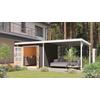 Gartenhaus KARIBU ""Plutino B" SET, Anbaudach 3 m Breite", grau (terragrau, elfenbeinfarben), Holzwerkstoff, Gartenhäuser, terragrau-weiß, -staubgrau oder -anthrazit