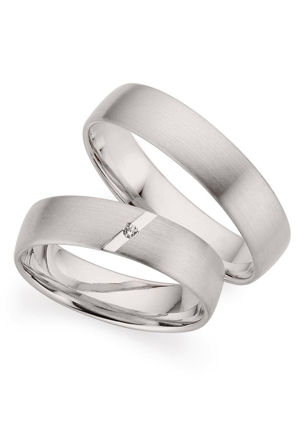 Trauring PHÖNIX "Schmuck Geschenk Gold 333 Trauring Ehering LIEBE versch. Varianten" Gr. 58, weiß (weißgoldfarben), Fingerringe, 58, 0,01 SI = kleine Einschlüsse mit Brillant, Weißgold 333, 5mm, Made in Germany, wahlweise mit oder ohne Brillant Image