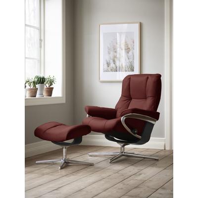 Relaxsessel STRESSLESS "Mayfair", rot (rot dinamica), B:92cm H:103cm T:79cm, Microfaser DINAMICA (88% Polyester, 12% Polyurethan), Sessel, mit Hocker, mit Cross Base, Größe S, M & L, Holzakzent Schwarz Image