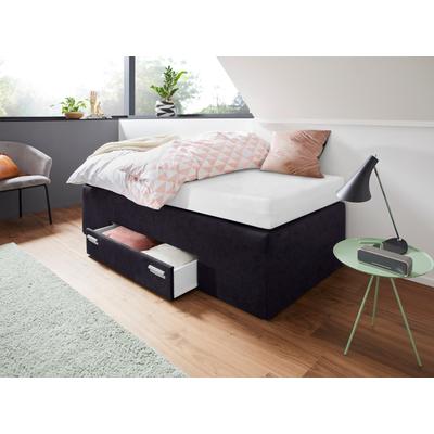 Boxspringbett, schwarz, B:90cm L:200cm, Bezug Bett: Feinstrukturstoff (77% Polyester, 23%Viskose) oder Microfaser (100% Polyester), Bonnellfederkernmatratze: 100%Polyester, Kaltschaummatratze: 100% Polyester, Bezug abnehm- und waschbar bis 60u00b0C,... Image