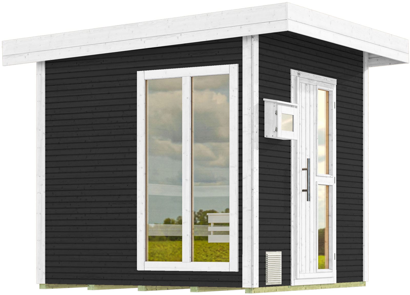 Saunahaus WEKA "Design-Saunahaus KUOPIO 2", grau (anthrazit), ohne Ofen, ohne Steuerung, (ohne Ofen), Saunen, Blockbohlen im wekaLine-Profil, bodentiefes Fensterelement Image