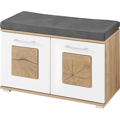 Schuhbank INNOSTYLE "FUN Schuhbank, 84x53x38cm (B/H/T)", weiß, B:84cm H:53cm T:38cm, MDF, Holzwerkstoff, Sitzbänke, 2 türig, 2 Einlegeböden, Softclose, ABS Kantenschutz, Sitzkissen Image